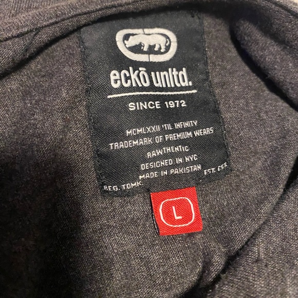ECKO Unlimited | L long sleeve hooded striped black grey and white shirt - Picture 4 of 4